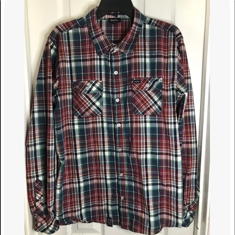 VTG LNG WOVENS MENS BUTTON DOWN - MULTI PLAID SHIRT - SIZE LARGE RELAXED FIT